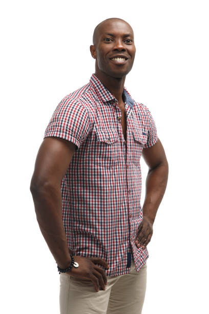 istock Black smiling man in casual clothes isolated on white background. 956362534
