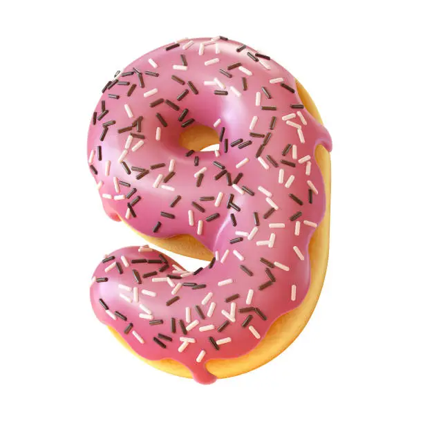 Photo of Glazed donut font 3d rendering number 9