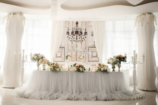 istock Beautiful wedding decoration set up with flowers. 956363146