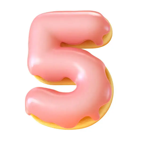 Photo of Glazed donut font 3d rendering number 5