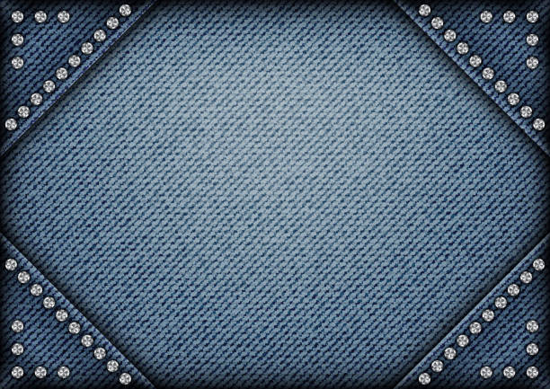 Jeans frame with spangles Jeans frame on jeans background with sequins on angles. denim stock illustrations
