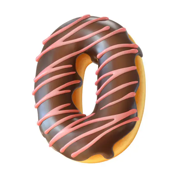 Photo of Glazed donut font 3d rendering number 0