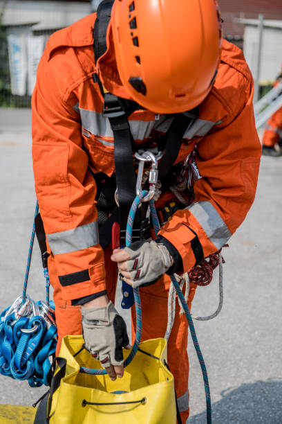 istock Firefighter in a rescue operation - accident on the roof 956367018