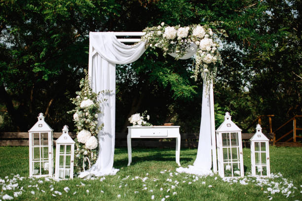 istock Beautiful wedding decoration set up with flowers. 956367022
