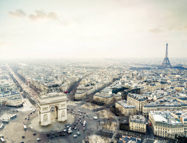 Triumphal Arch Aerial view of Arch de triomphe paris france stock pictures, royalty-free photos & images
