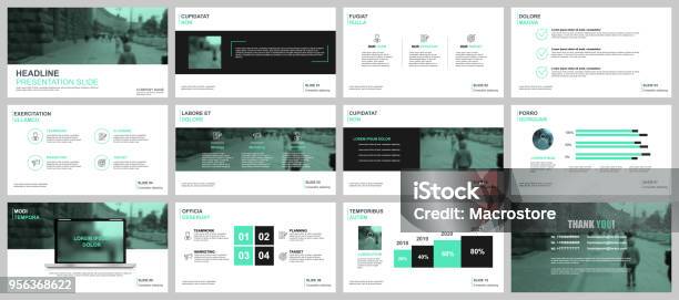 Green And Black Business Presentation Slides Templates From Infographic Elements Stock Illustration - Download Image Now