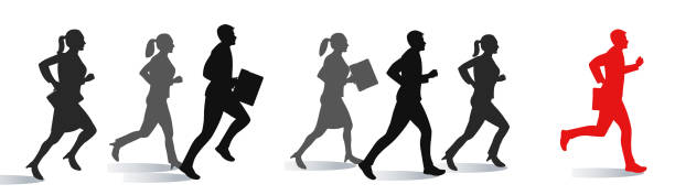 Business people running towards success vector art illustration