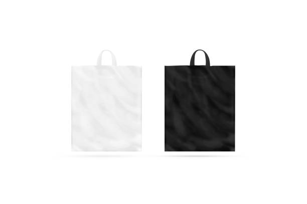 istock Blank black and white plastic bag with handle mockup isolated 956377088