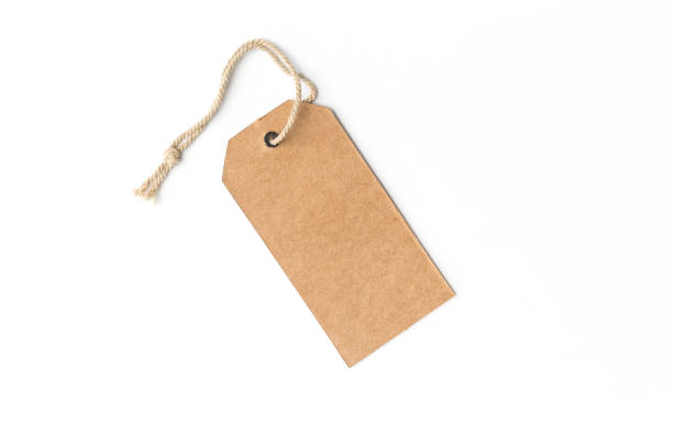 blank tag tied with string. price tag, gift tag, sale tag. - label price tag price blank imagens e fotografias de stock