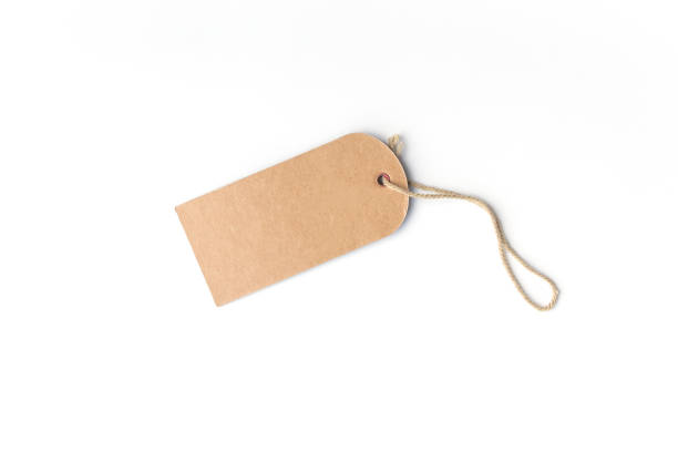 blank brown cardboard price tag or label with thread isolated on white - label price tag price blank imagens e fotografias de stock