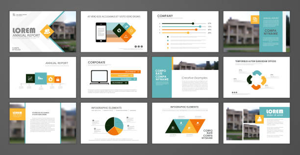 Corporate slideshow templates Blue abstract presentation slide templates. Infographic elements template  set for web, print, annual report brochure, business flyer leaflet marketing and advertising template. Vector Illustration slide templates stock illustrations