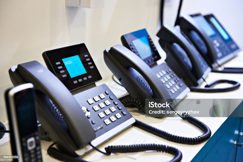 IP phones for office on store IP phones for office on the store shelves Telephone Stock Photo
