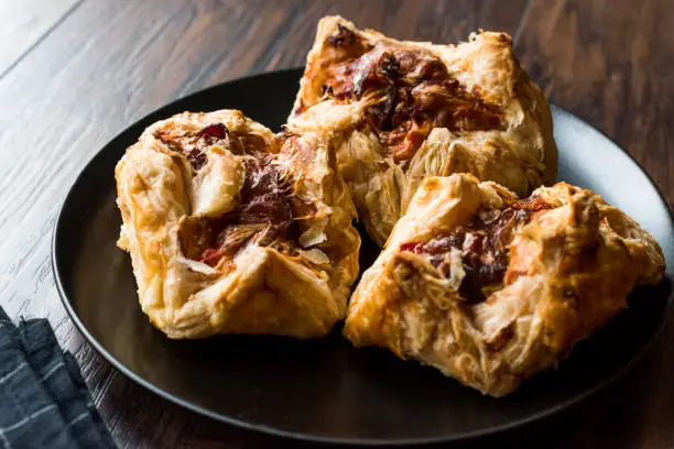 Turkish Bohca Borek with Pastrami / Pastirma Burek. Traditional Bakery.