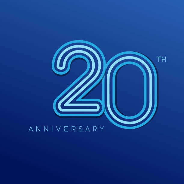 istock 20 years anniversary celebration logotype. anniversary logo with blue line color isolated on dark blue background, vector design for celebration, invitation card, and greeting card 956393936