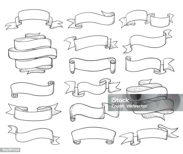 빈티지 리본 스케치 웹 배너에 대한 스톡 벡터 아트 및 기타 이미지 - 웹 배너, 배너-표지판, 리본