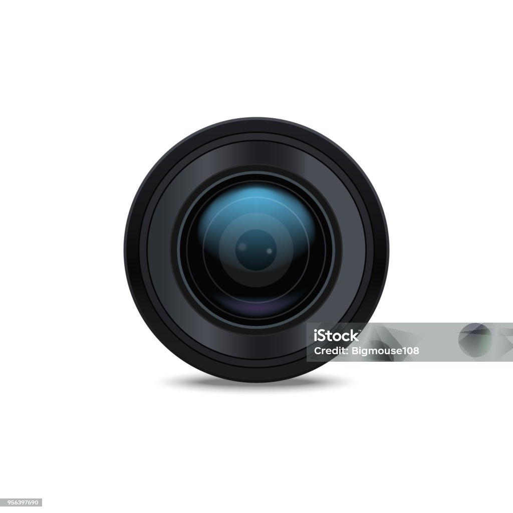 Gerçekçi detaylı 3d Kamera Lens. Vektör - Royalty-free Fotoğraf makinesi Vector Art