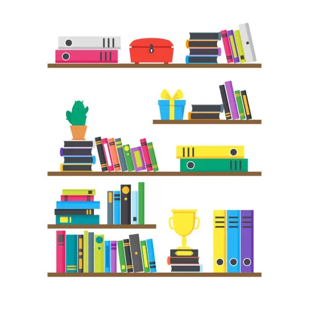 Vector illustration of Cartoon Color Case Box with Books. Vector