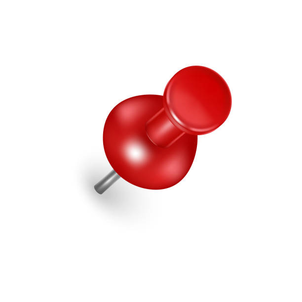 illustrazioni stock, clip art, cartoni animati e icone di tendenza di realistico dettagliato 3d red push pin. vettore - thumbtack office supply multi colored three dimensional shape