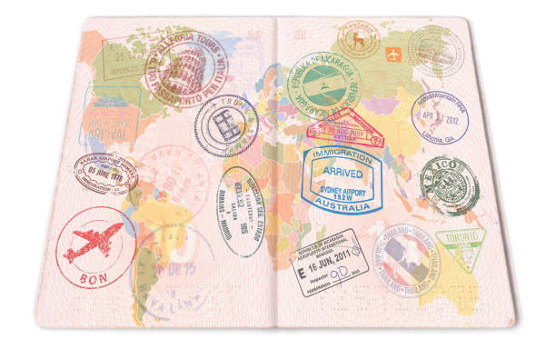 istock Passport stamps background with various countries. Closeup 956402696