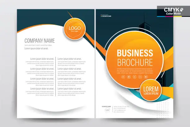 Vector illustration of Brochure Flyer Template Layout Background Design. booklet, leaflet, corporate business annual report layout with white, orange and gray curve background template a4 size - Vector illustration.