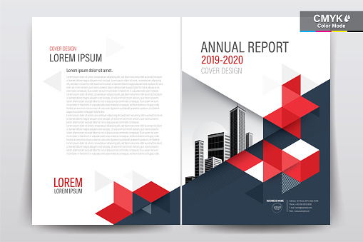 istock Brochure Flyer Template Layout Background Design. booklet, leaflet, corporate business annual report layout with white  and red geometric background template a4 size - Vector illustration. 956410620