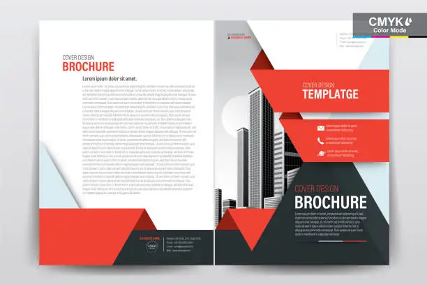 Vector illustration of Brochure Flyer Template Layout Background Design. booklet, leaflet, corporate business annual report layout with white  and red geometric background template a4 size - Vector illustration.