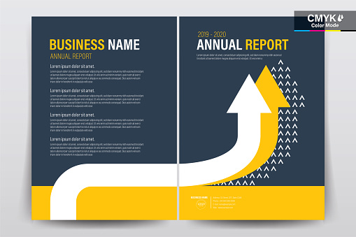 Brochure Flyer Template Layout Background Design. booklet, leaflet, corporate business annual report layout with gray, white and yellow arrows background template a4 size - Vector illustration.