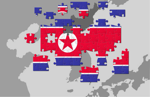 Flag of North Korea, conflict concept Flags of North Korea as a puzzle, conflict concept mapa stock illustrations