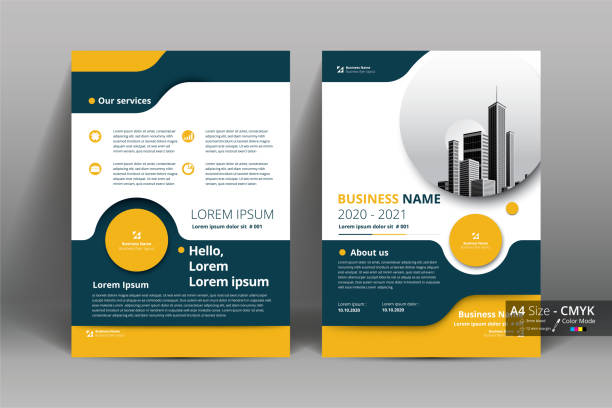 Brochure Flyer Template Layout Background Design. booklet, leaflet, corporate business annual report layout with white, gray and yellow circle background template a4 size - Vector illustration. Brochure Flyer Template Layout Background Design. booklet, leaflet, corporate business annual report layout with white, gray and yellow circle background template a4 size - Vector illustration. template stock illustrations