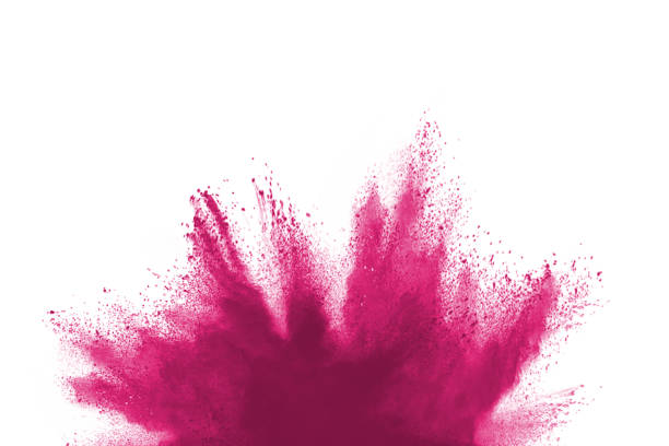 粉紅色粉末爆炸在白色背景下分離 - 面粉 圖片 個照片及圖片檔