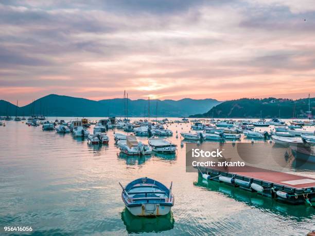 Sunset Of The Port Of Lerici Golfo Dei Poeti Near The Cinque Terre Liguria Stock Photo - Download Image Now