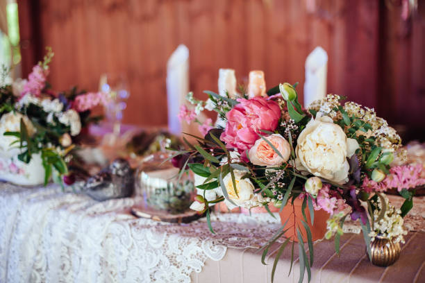 istock wedding decoration,flower decoration on the table, rustic 956422882