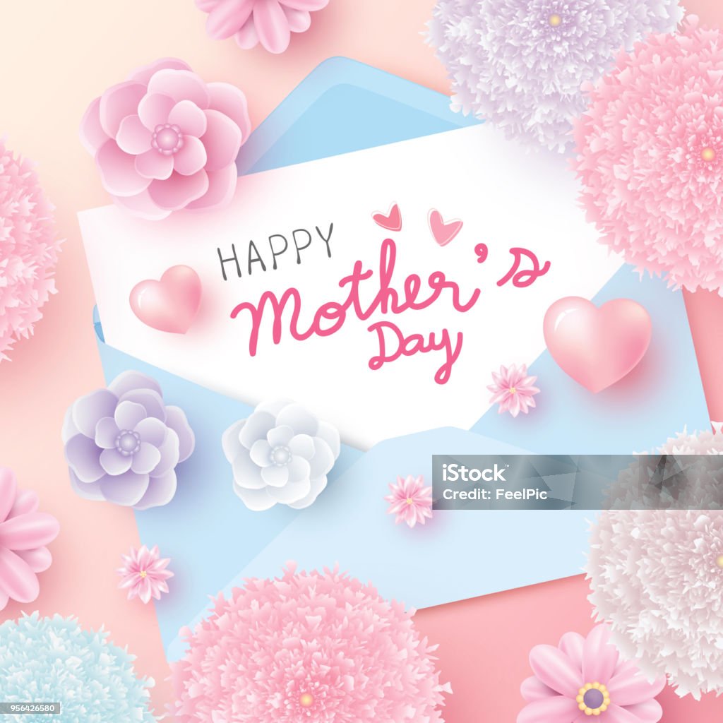 Happy Mothers Day Message On White Paper In Envelope And Flowers ...