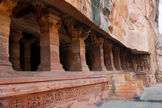 Cave 3: Pillared verandah or facade. Badami Caves, Karnataka, India.
