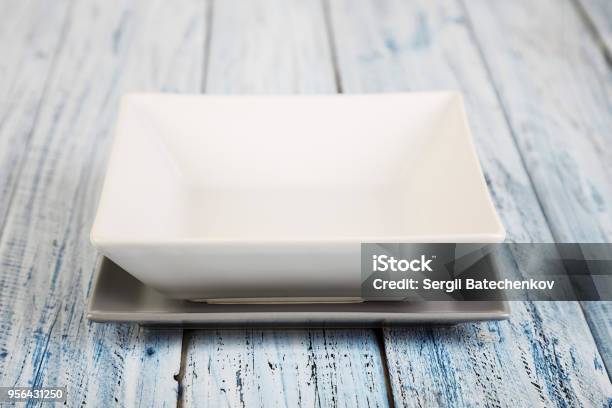 Empty Rectangular Plate Empty Rectangular Plate On Wooden Table Background Stock Photo ...