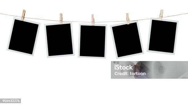 Five Photo Frame Blank Hanging On Isolated White With Clipping Path Stock Photo - Download Image Now