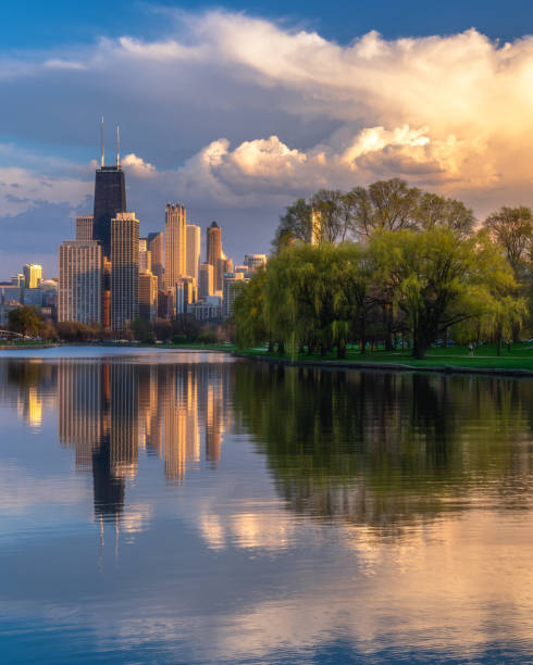 istock Chicago city waster reflection at golden hour 956433670