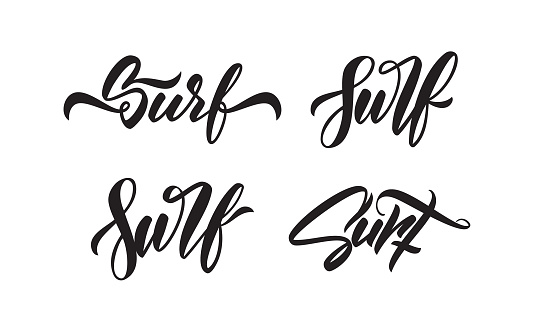 Surfer Writing Set Of Handwritten Brush Type Lettering Of Surf On White Background ...