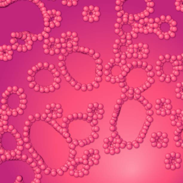 istock Array of spheres with soft shadows on the crimson background. Abstract background with organic structures. 956440768