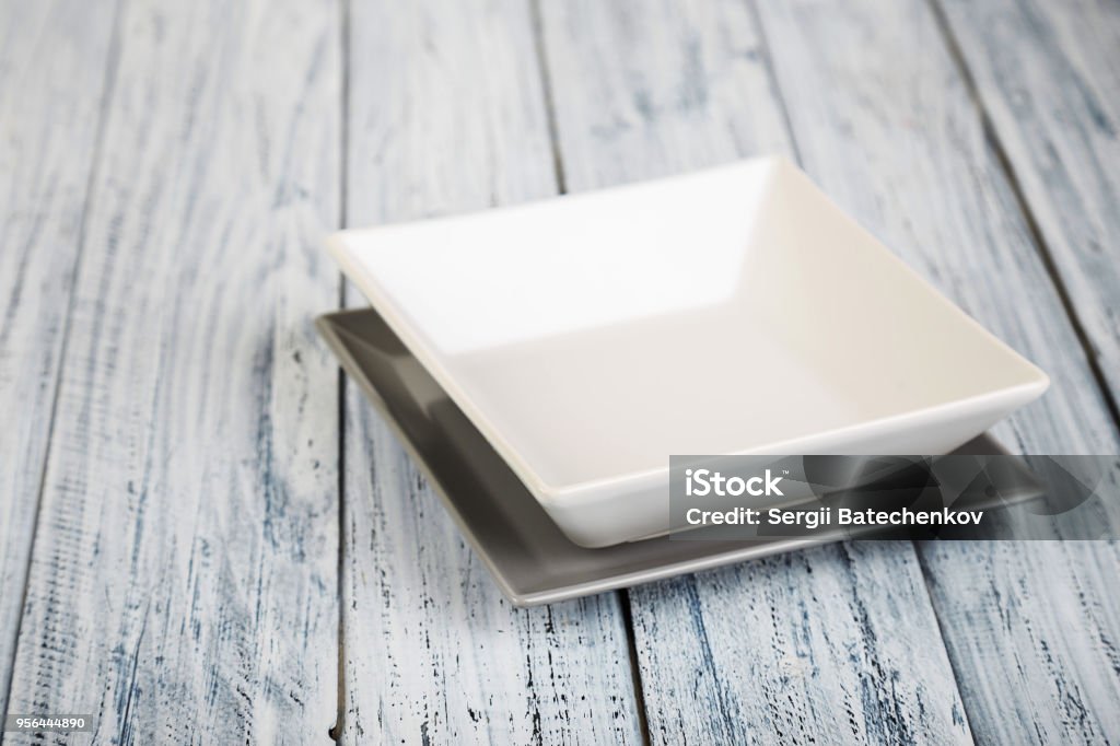 Empty Rectangular Plate Empty Rectangular Plate On Wooden Table Background Stock Photo ...