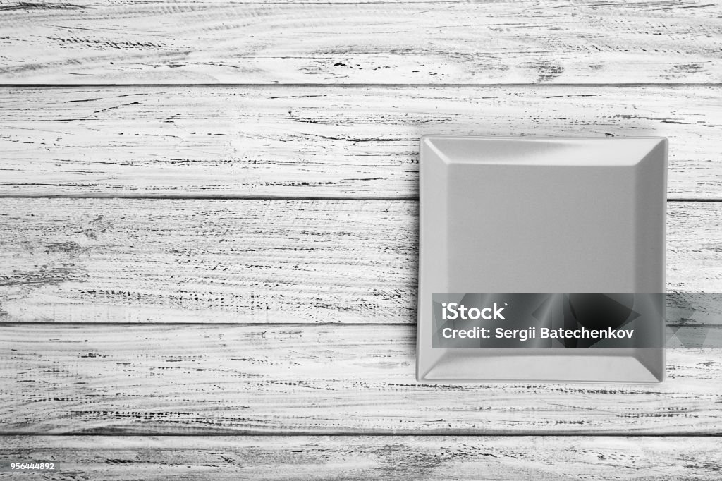 Empty Rectangular Plate Empty Rectangular Plate On Wooden Table Background Stock Photo ...