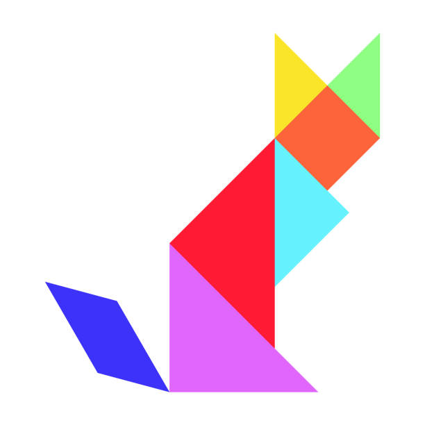 kolorowa łamigłówka tangram w kształcie kota na białym tle (wektor) - attached backgrounds blank plank stock illustrations
