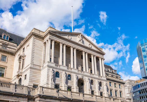 The Bank of England in central London The imposing facade of the Bank of England, the United Kingdom's central bank, located in the City of London. bank of england stock pictures, royalty-free photos & images