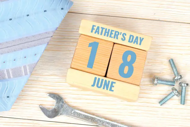 father's day, necktie and wooden blocks calendar greetings card