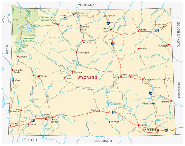 illustrations, cliparts, dessins animés et icônes de feuille de route de wyoming - wyoming