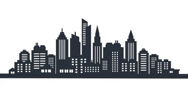 Vector illustration of City silhouette land scape. City landscape. Downtown landscape with high skyscrapers. Panorama architecture Goverment buildings illustration. Urban life