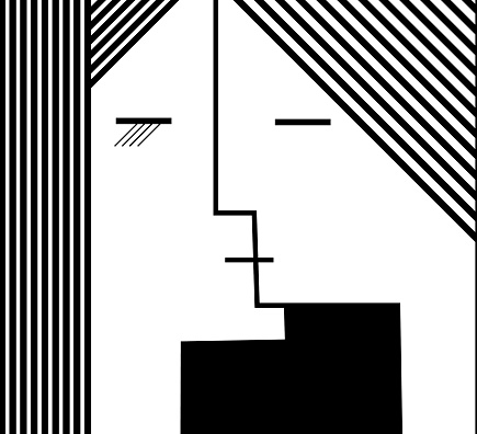couple of people in geometric shape, kiss concept black and white, vector