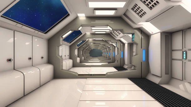 istock 3D Render. Futuristic spaceship interior corridor 956469520
