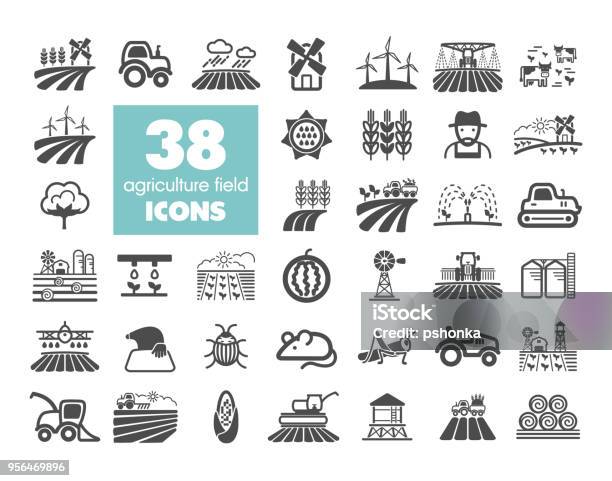 Farm Field Icon Agriculture Sign Stock Illustration - Download Image Now - Icon Symbol, Agriculture, Farm