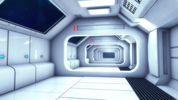 istock 3D Render. Futuristic spaceship interior corridor 956470260